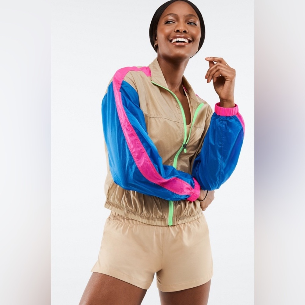 Fabletics Payton Nylon Woven Jacket Color-block Zip Front Size L